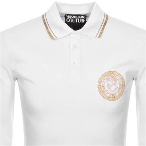 versace jeans printed sleeve polo t shirt white|versace long sleeve polo.